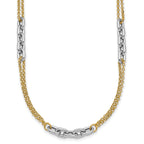 14K Two-Tone Polished 4.8mm Fancy Oval Link and Double Strand Chain 17 inch Necklace Plus 2 inch Extender