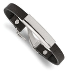 Stainless Steel Polished Black Leather ID Bracelet