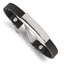 Stainless Steel Polished Black Leather ID Bracelet
