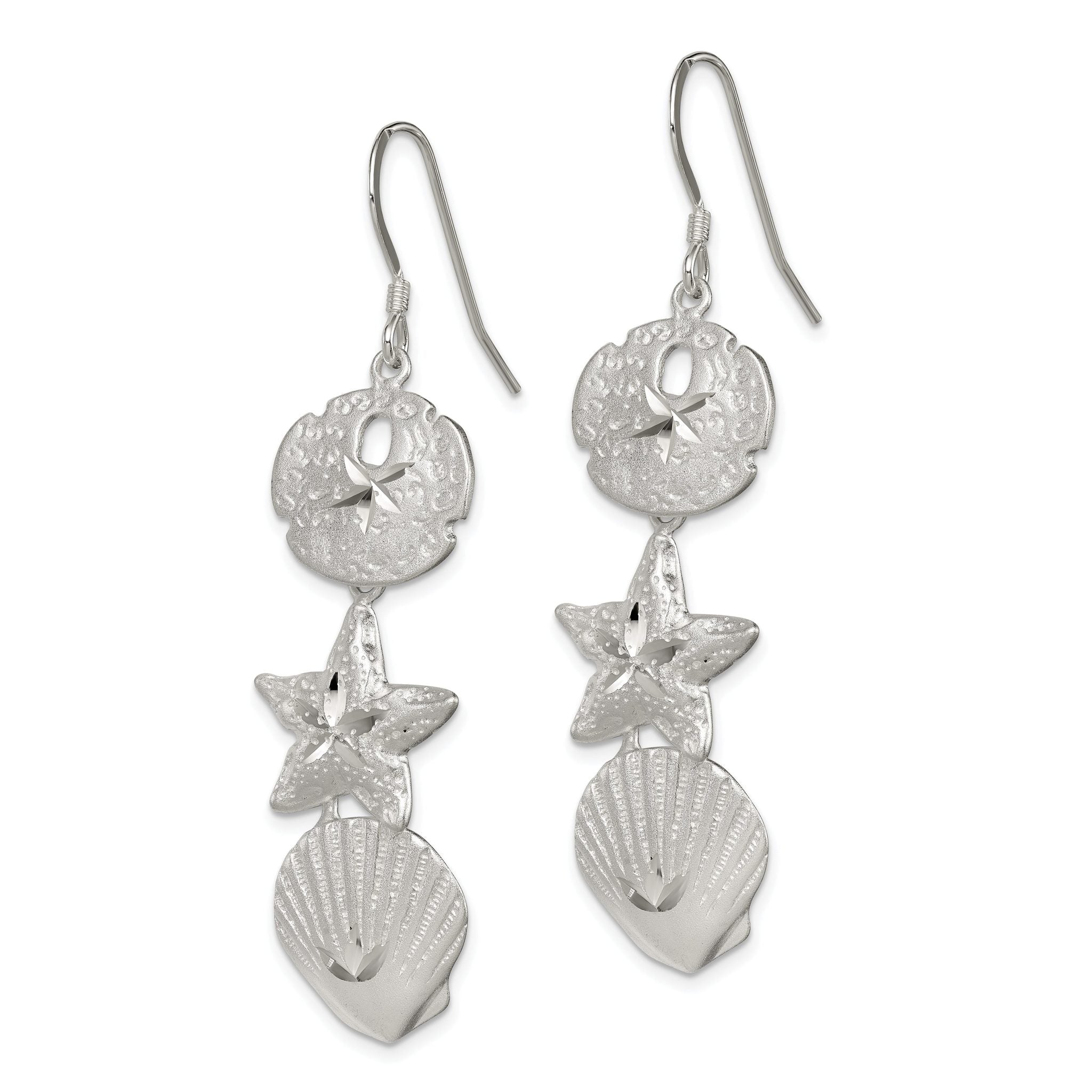 Sterling Silver Sand Dollar, Starfish and Shell Earrings Secondary image
