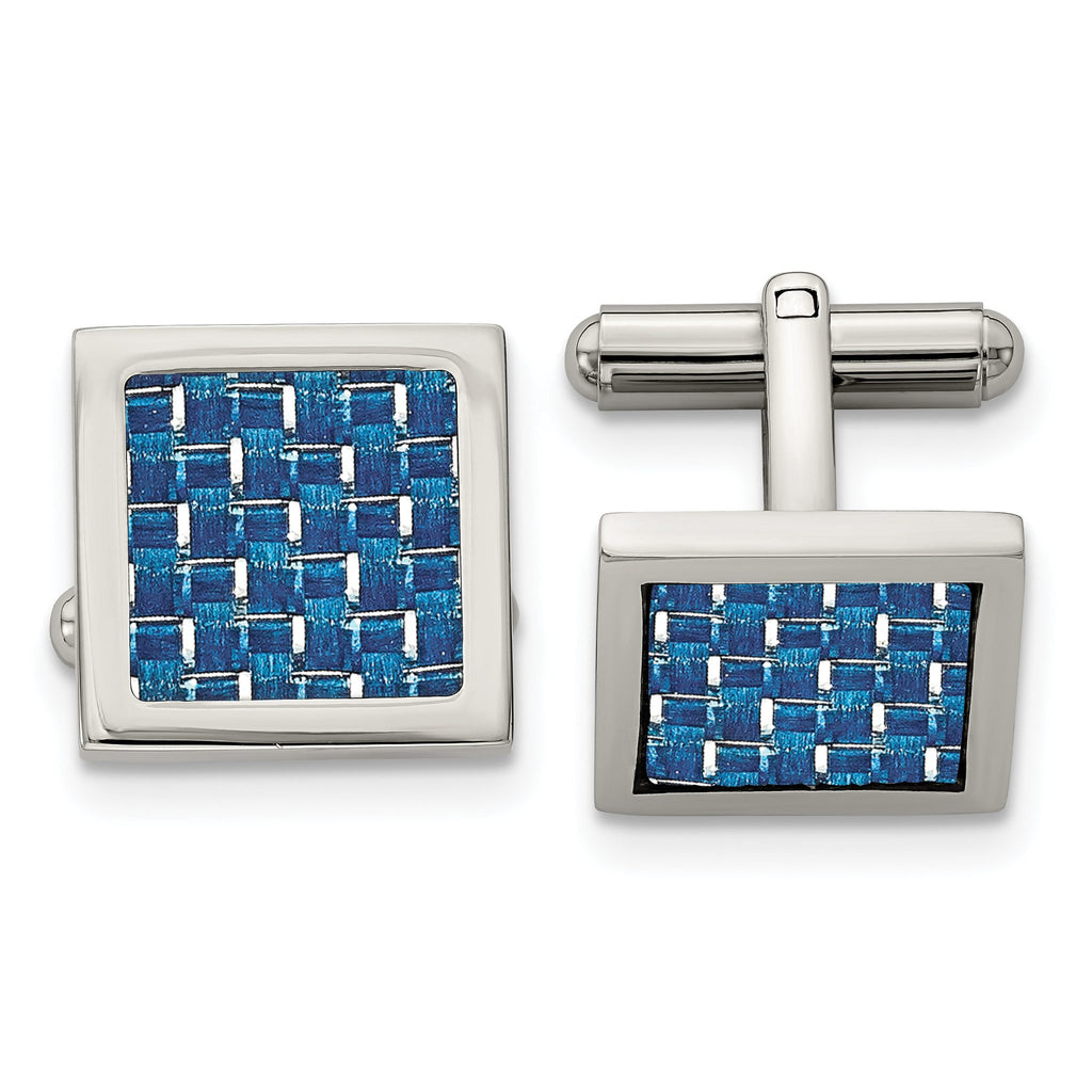 Stainless Steel Blue Carbon Fiber Inlay Cuff Links