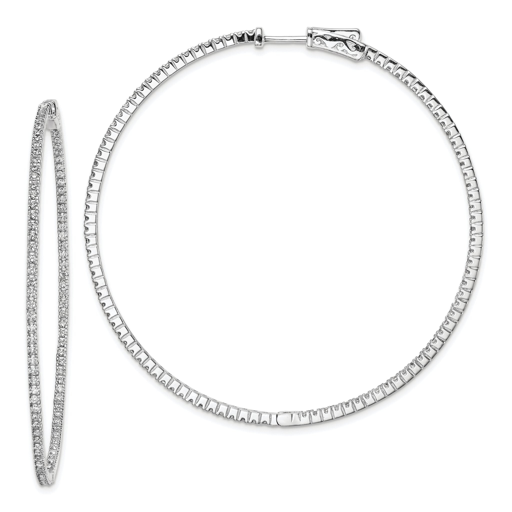 Sterling Shimmer Sterling Silver Rhodium-plated 194 Stone 1.25mm CZ In and Out Round Hinged Hoop Earrings Main image