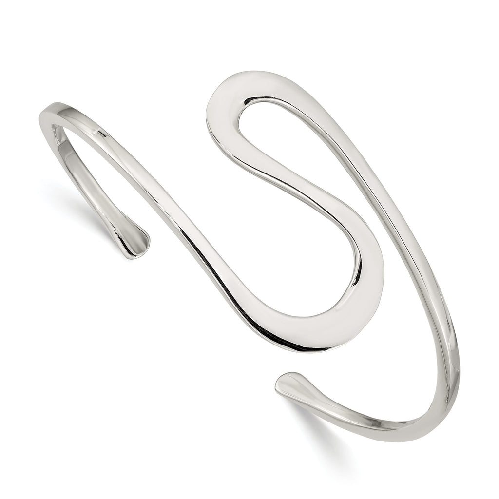 Sterling Silver 925 Women's Flexible Cuff Bangle with Polished Finish