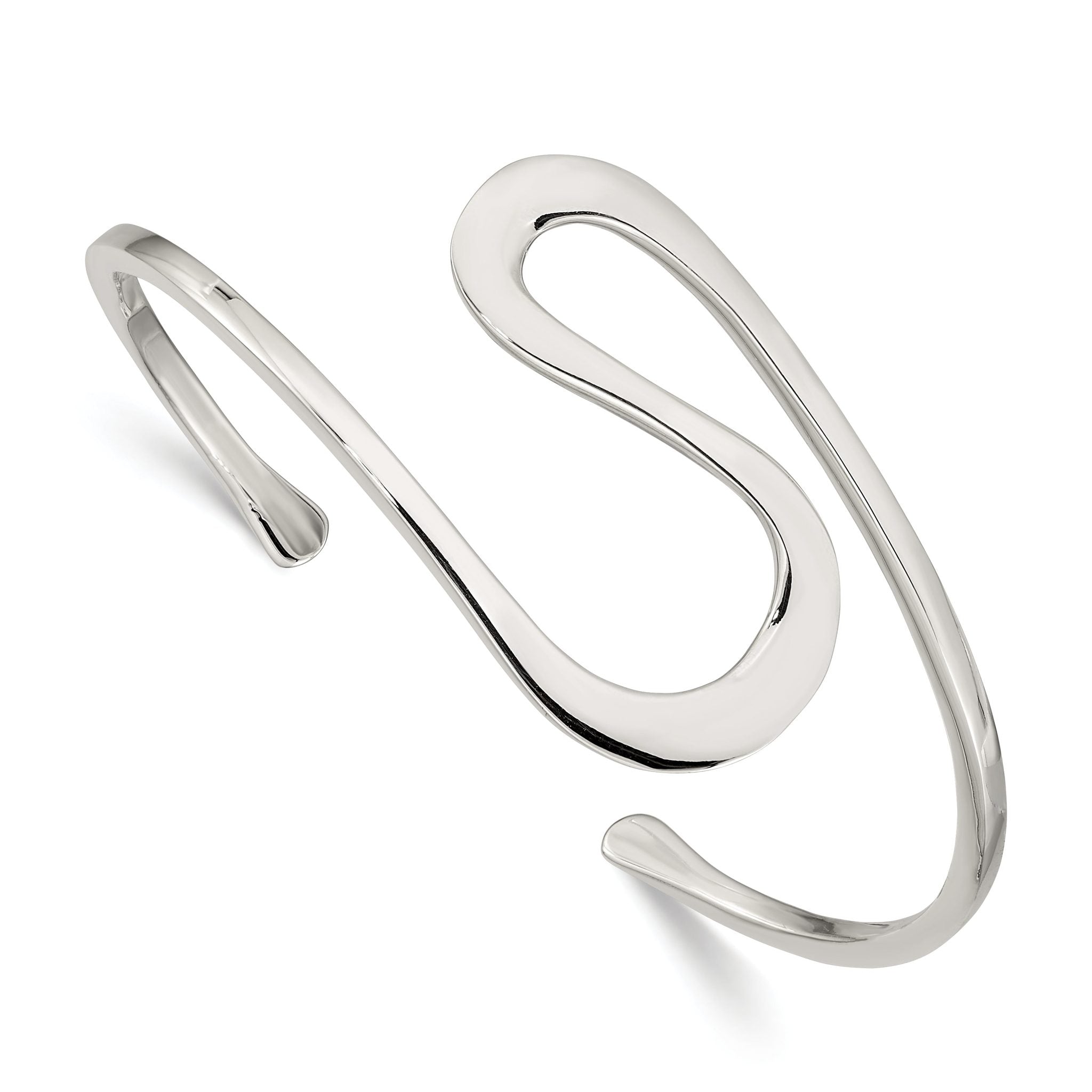 Sterling Silver 925 Women's Flexible Cuff Bangle with Polished Finish