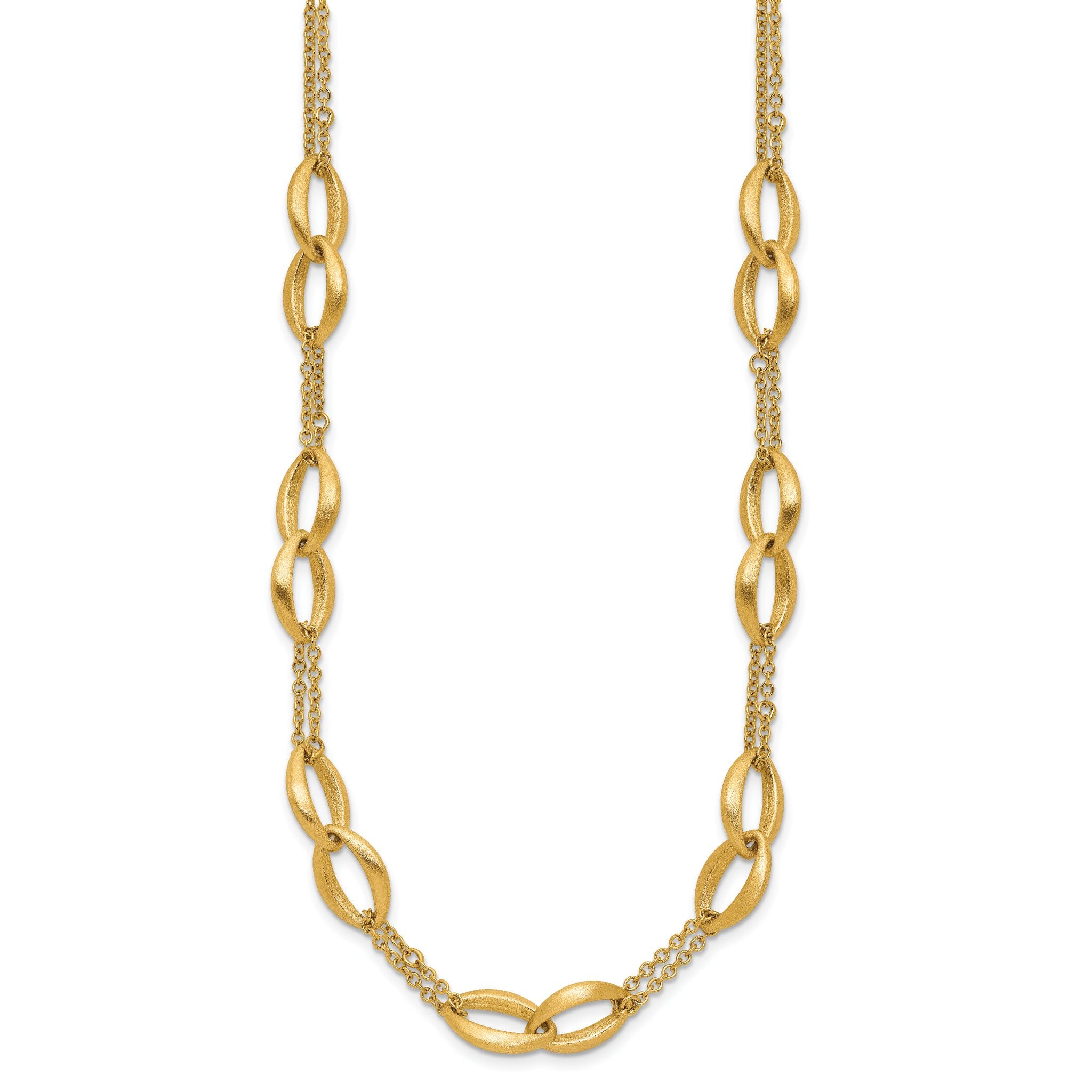 14K Polished and Brushed 2-Strand Navette Link Necklace Secondary image
