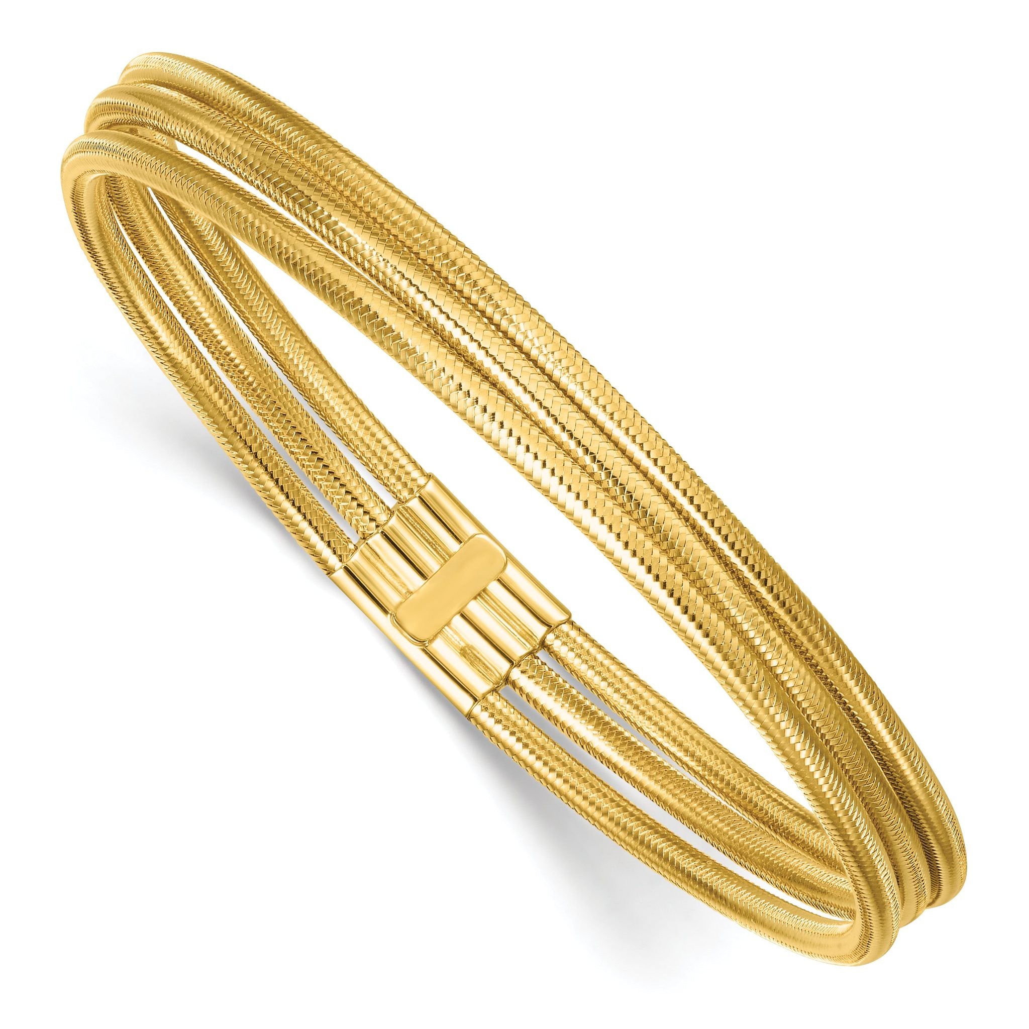 14k Polished Three Strand Mesh Stretch Round Bracelet Main image