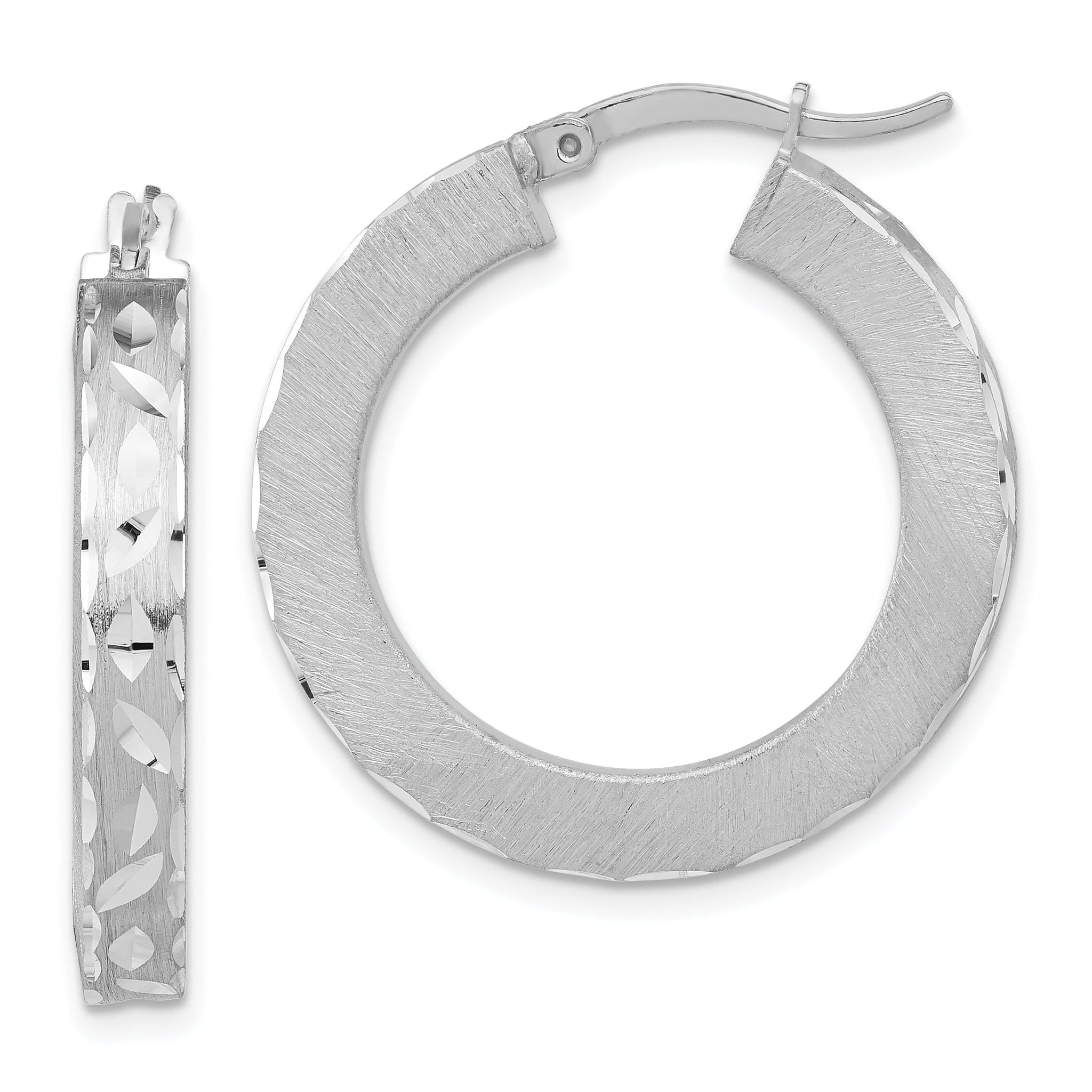 Sophia Jewelers 925 Sterling Silver Rhodium-Plated Diamond-Cut Hoop Earrings