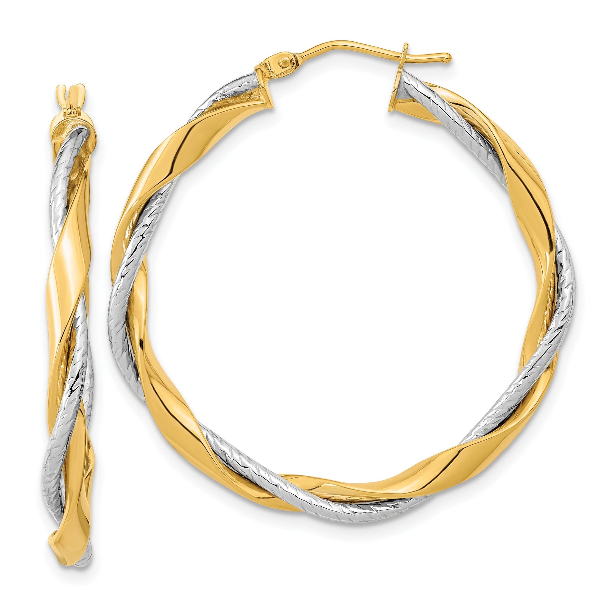 14k Two-tone Polished Rope Twisted Hoop Earrings Main image