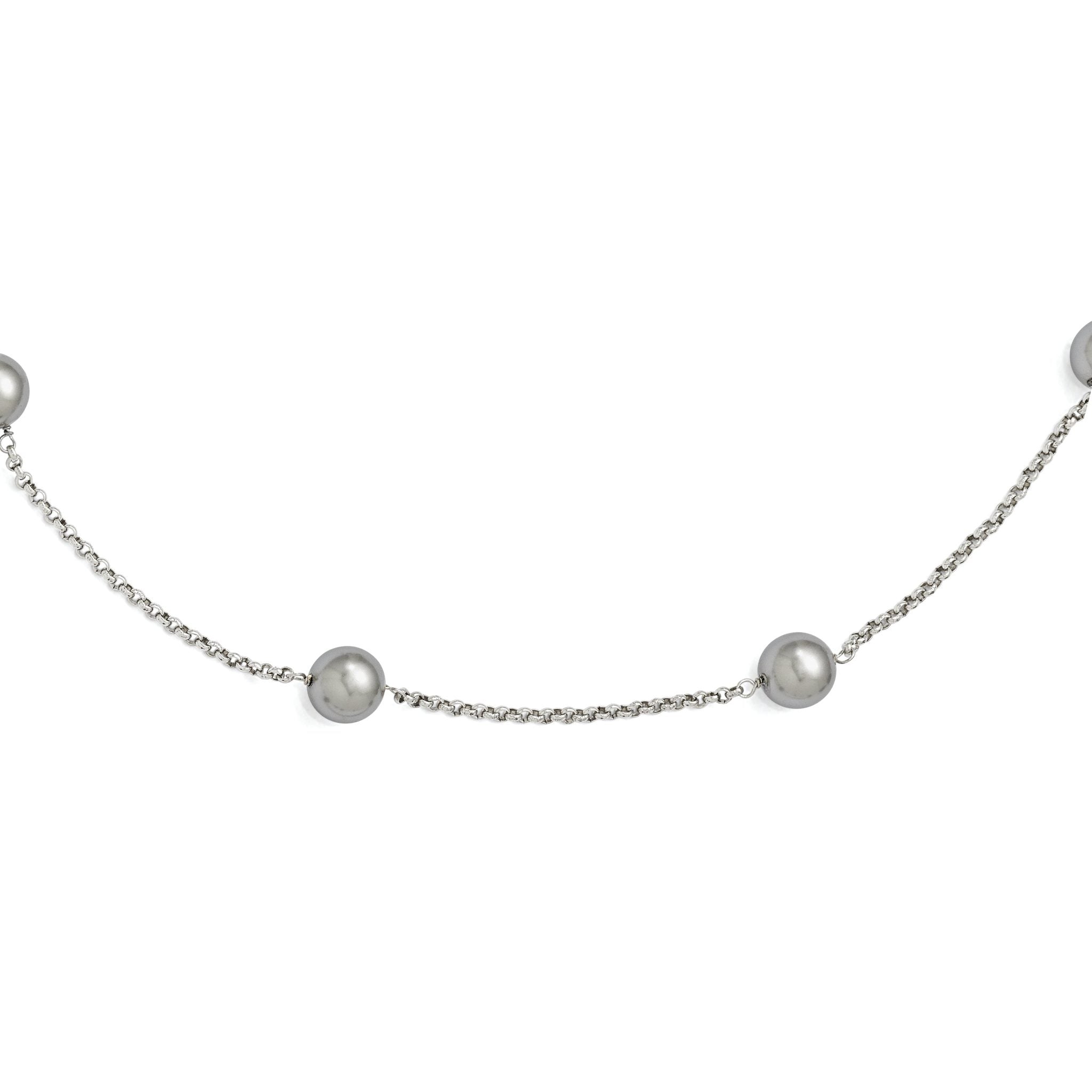 Sterling Silver 925 Beaded Necklace with Grey Shell Pearls 21-Inch Elegant Design Secondary image