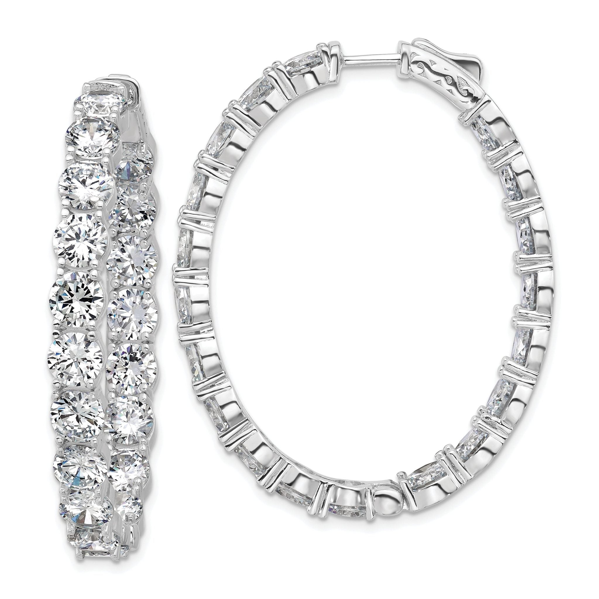 Sterling Shimmer Sterling Silver Rhodium-plated 5.25mm CZ 38 Stone Oval In and Out Hinged Hoop Earrings Main image