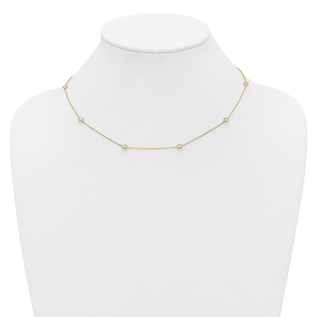 10K Polished CZ 7 Station Necklace
