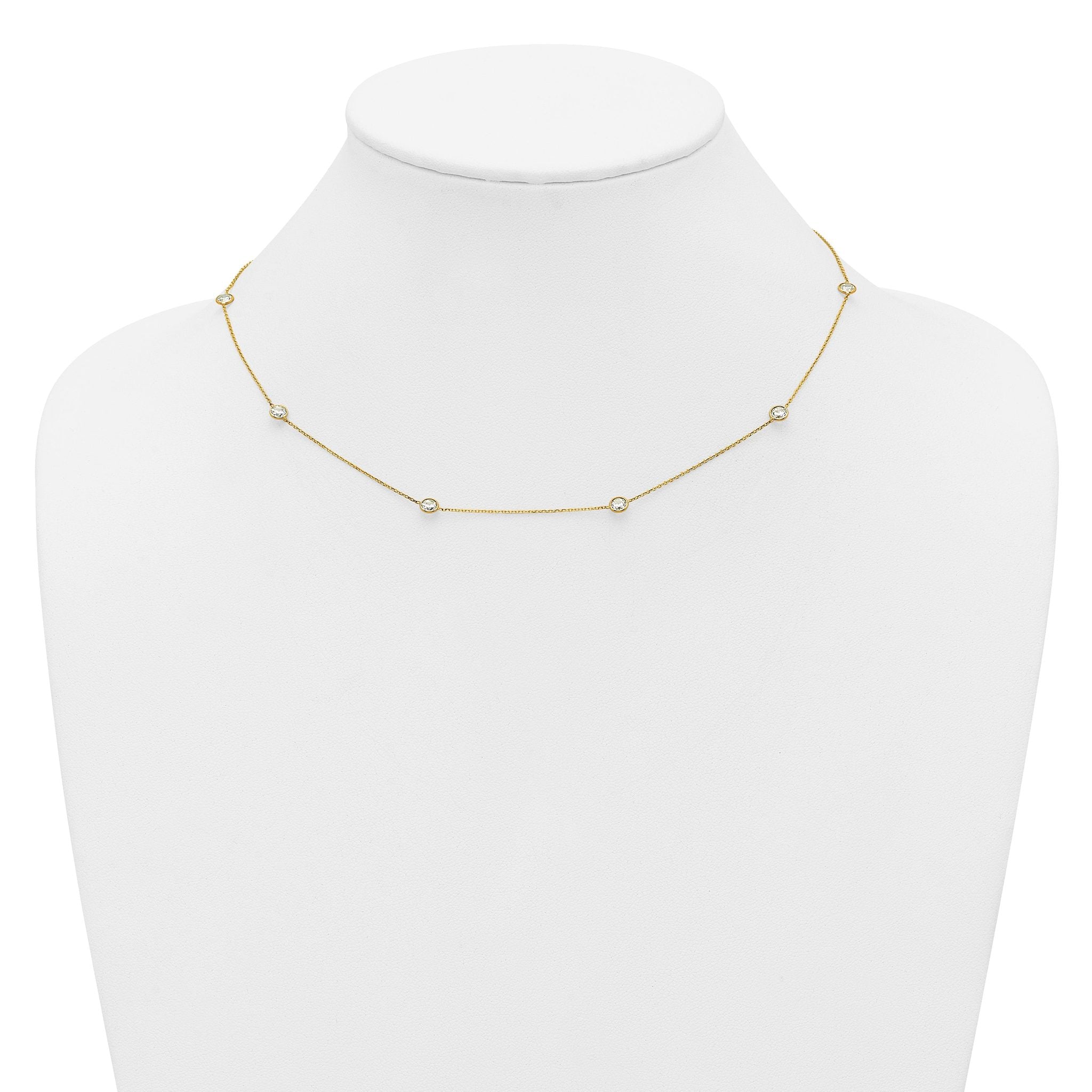 10K Polished CZ 7 Station Necklace