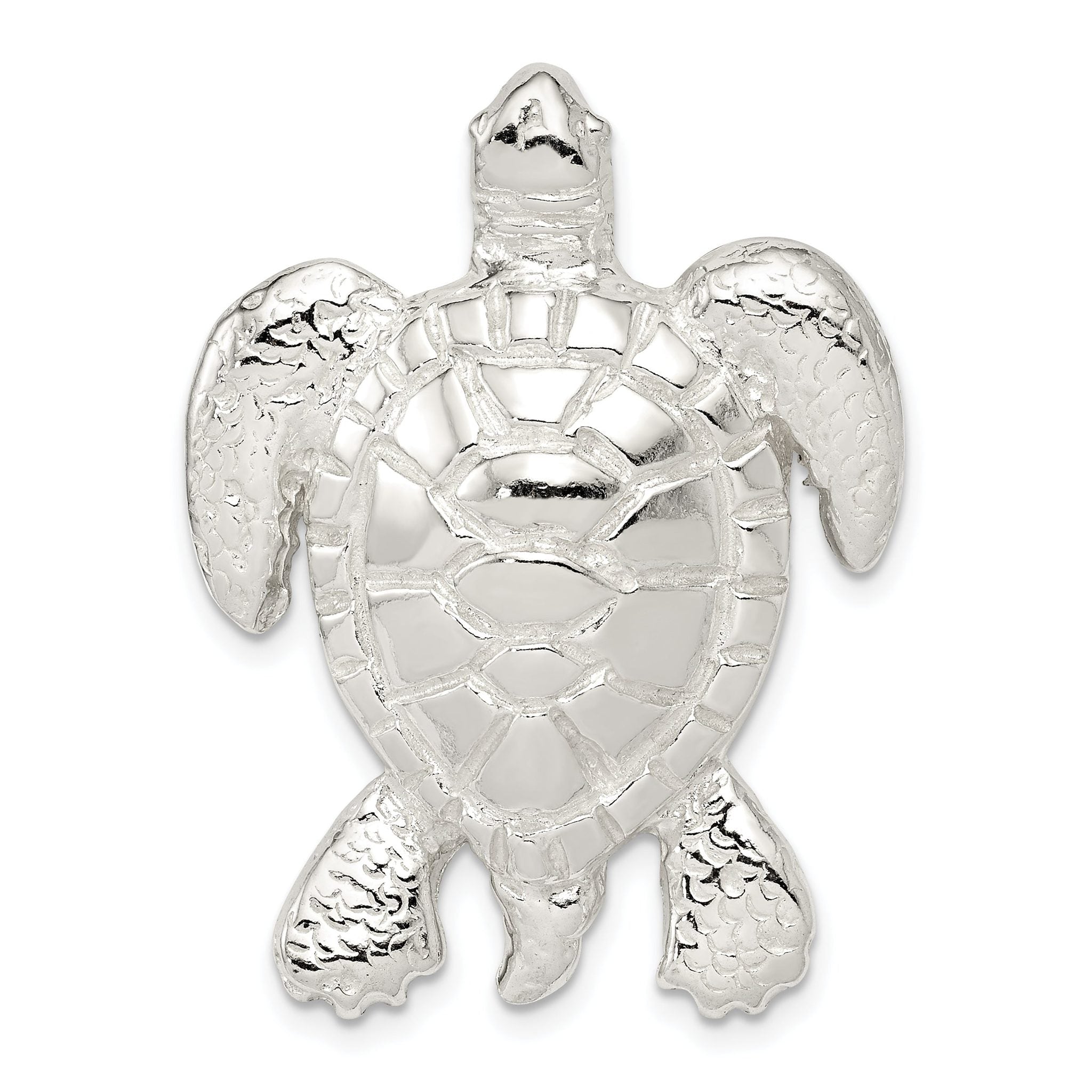 Sterling Silver Turtle Chain Slide Pendant with Polished Textured Finish
