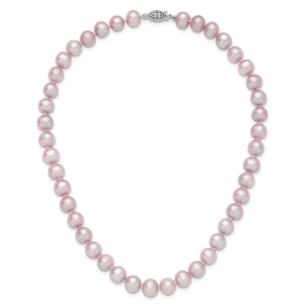Sterling Silver Rhodium-plated 9-10mm Purple Near-Round Freshwater Cultured Pearl 16 inch Necklace