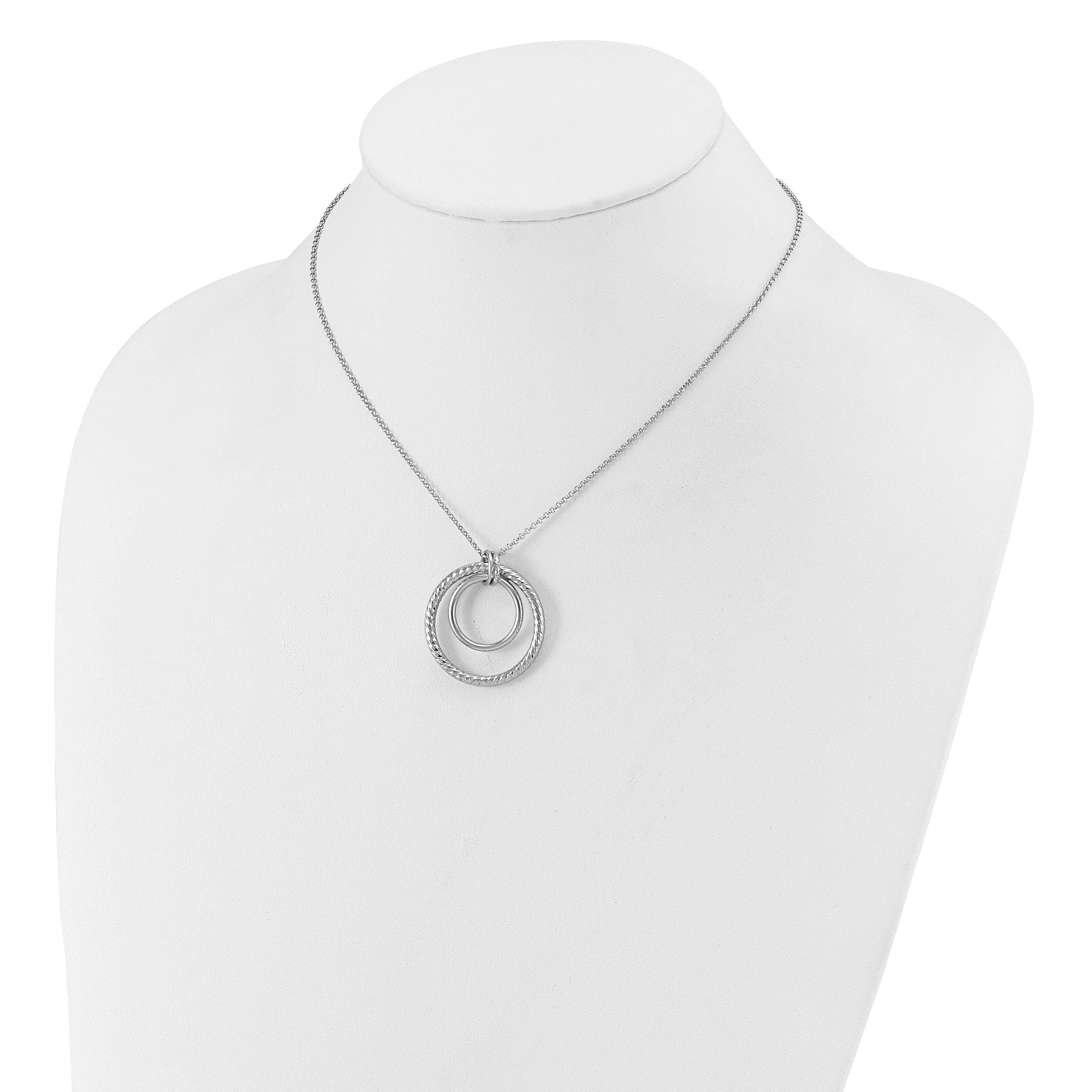 SS RH-plated Polished / Dia-cut Circle w/ 2in ext. Necklace