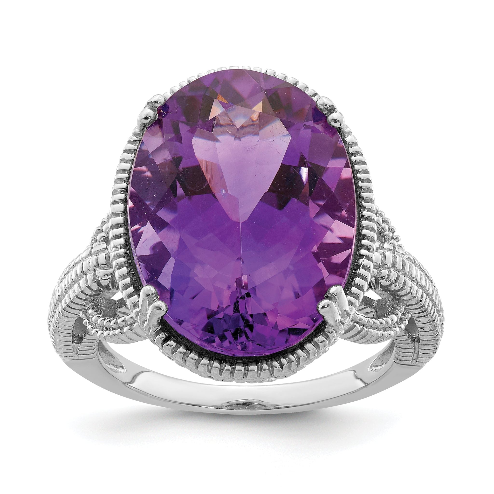 Sterling Silver Rhodium-plated Oval Amethyst Ring Main image