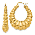 14K Gold Polished Scalloped Hoop Earrings for Women