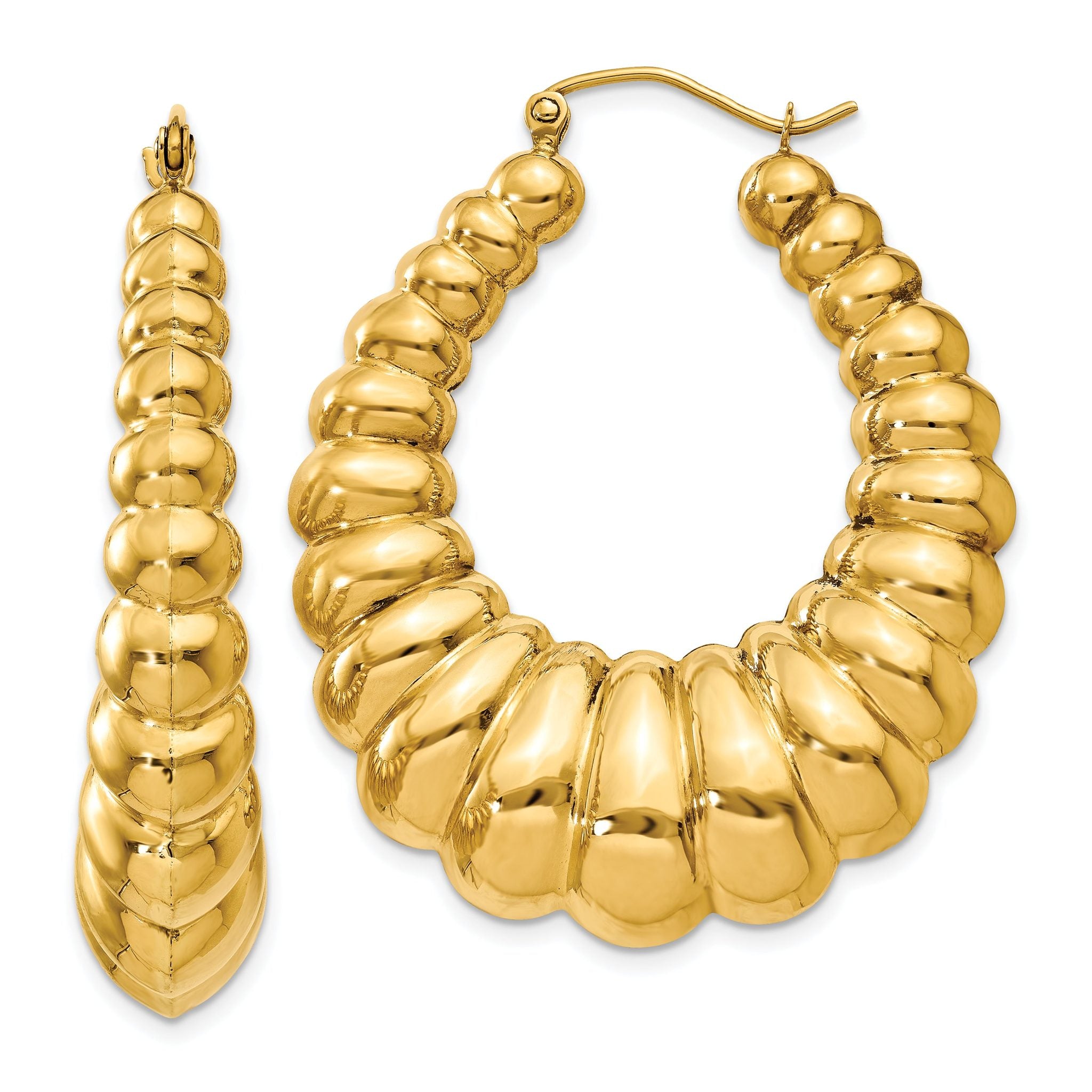 14K Gold Polished Scalloped Hoop Earrings for Women