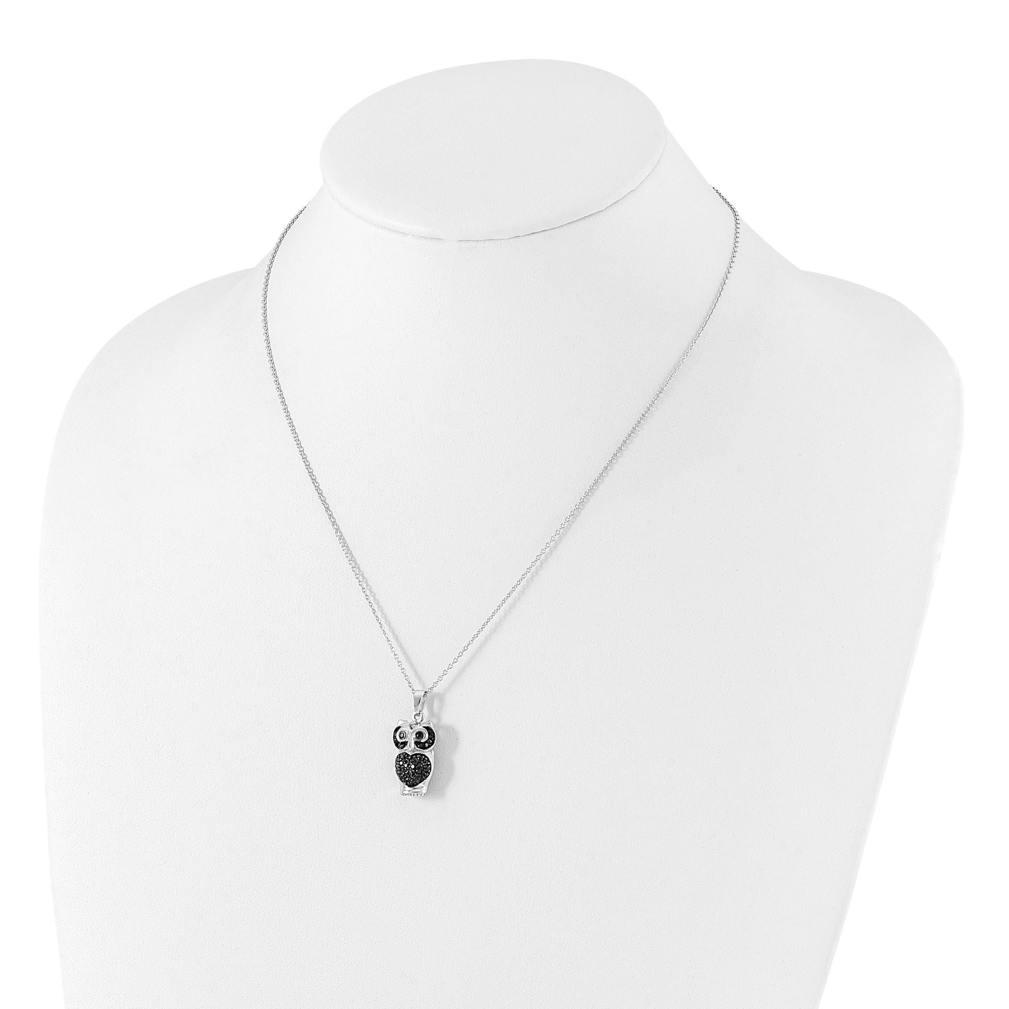 Cheryl M Sterling Silver Black CZ Owl Necklace Secondary image