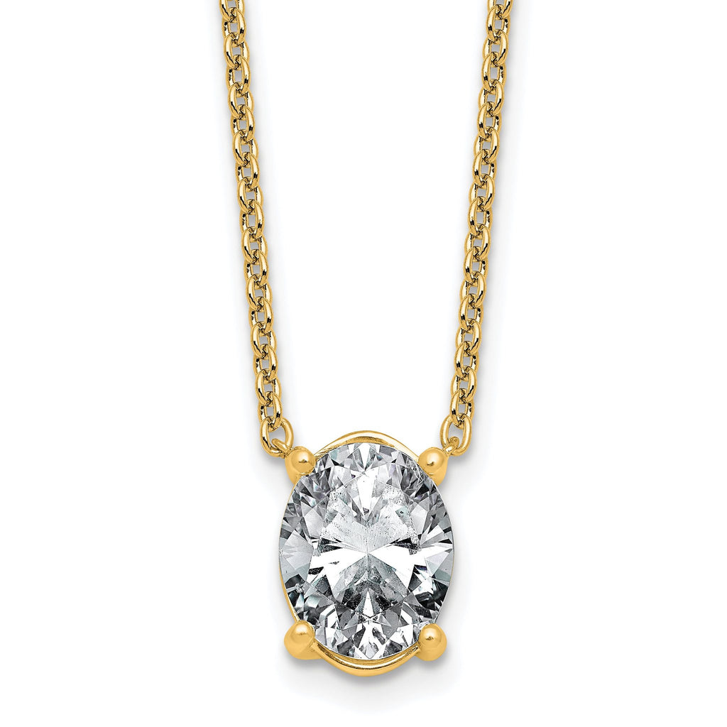 14k 3 carat Lab Grown Diamond VS+ F+ Oval Complete Four Prong 18 inch Pendant Necklace
