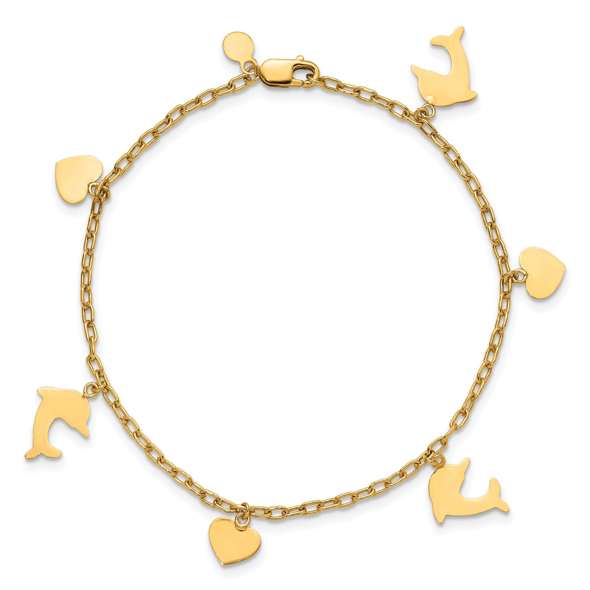1/20 14K Gold Filled Dolphin and Heart Dangles Bracelet