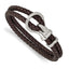 Stainless Steel Polished Brown Braided Leather Bracelet for Men