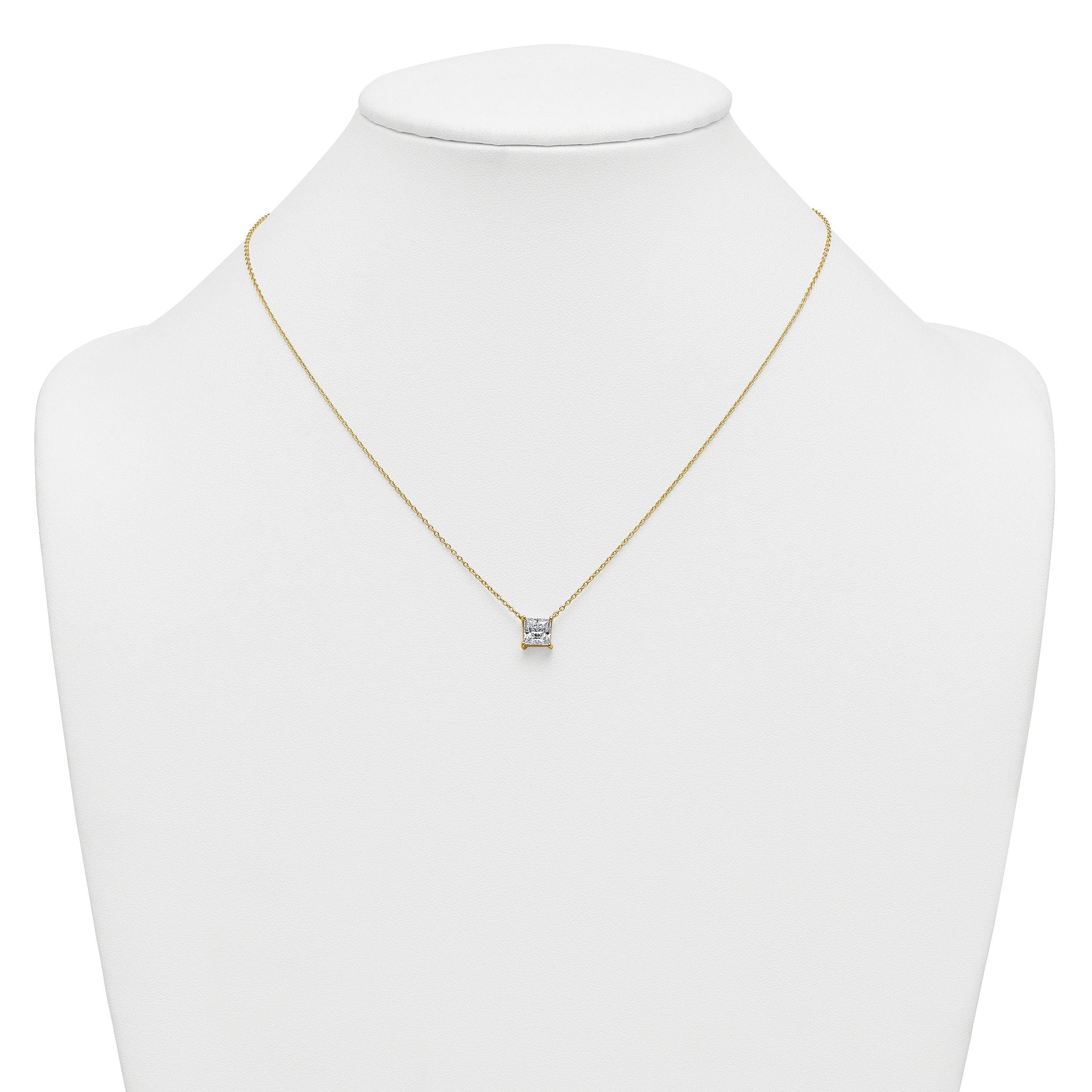 14k 1 1/2 carat Certified Lab Grown Diamond VS+ F+ Princess Complete Four Prong 18 inch Pendant Necklace