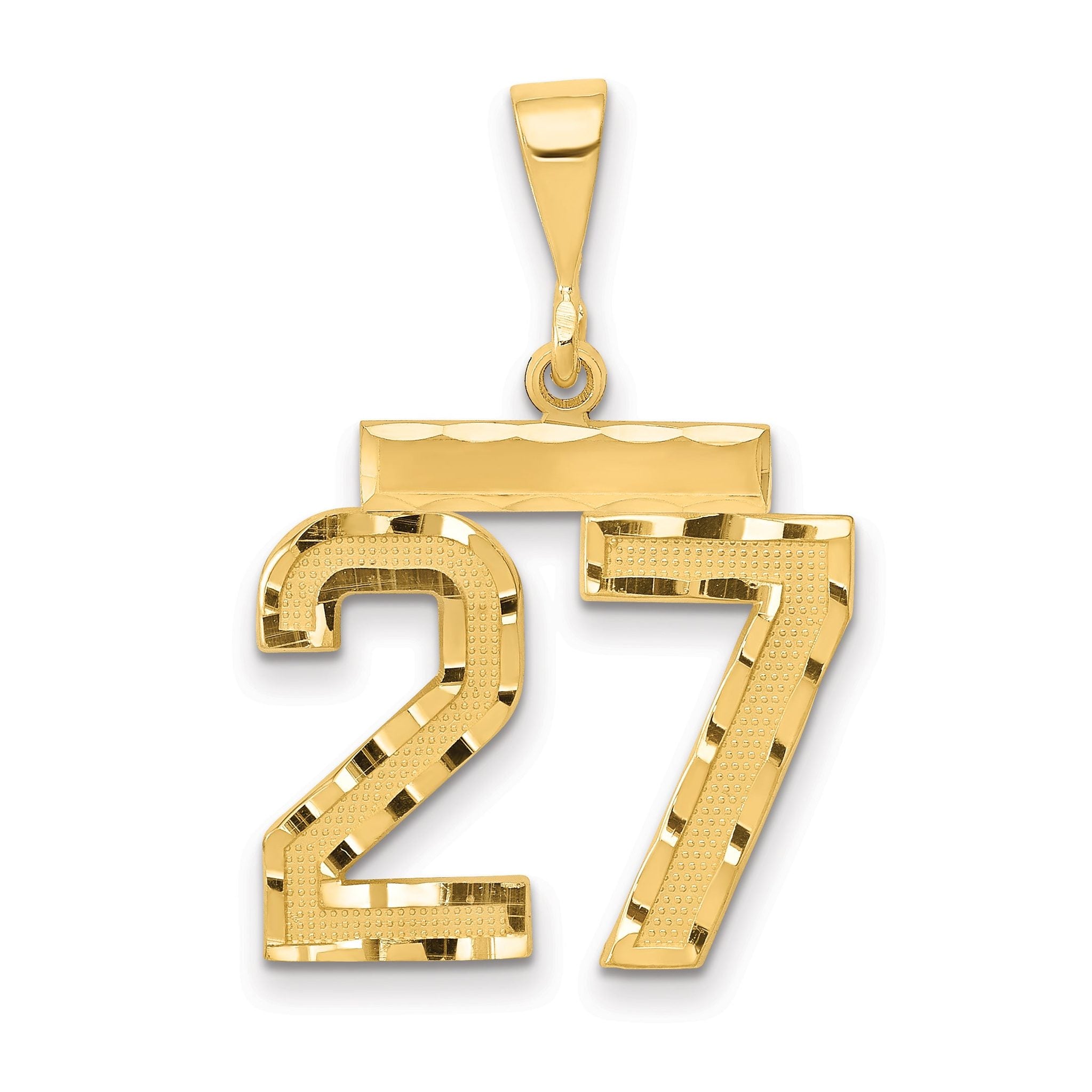 14K Gold Medium Diamond-Cut Number 27 Charm with Polished Finish