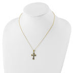 Sterling Silver Gold-Plated Diamond Emerald Cross Necklace 18 Inch
