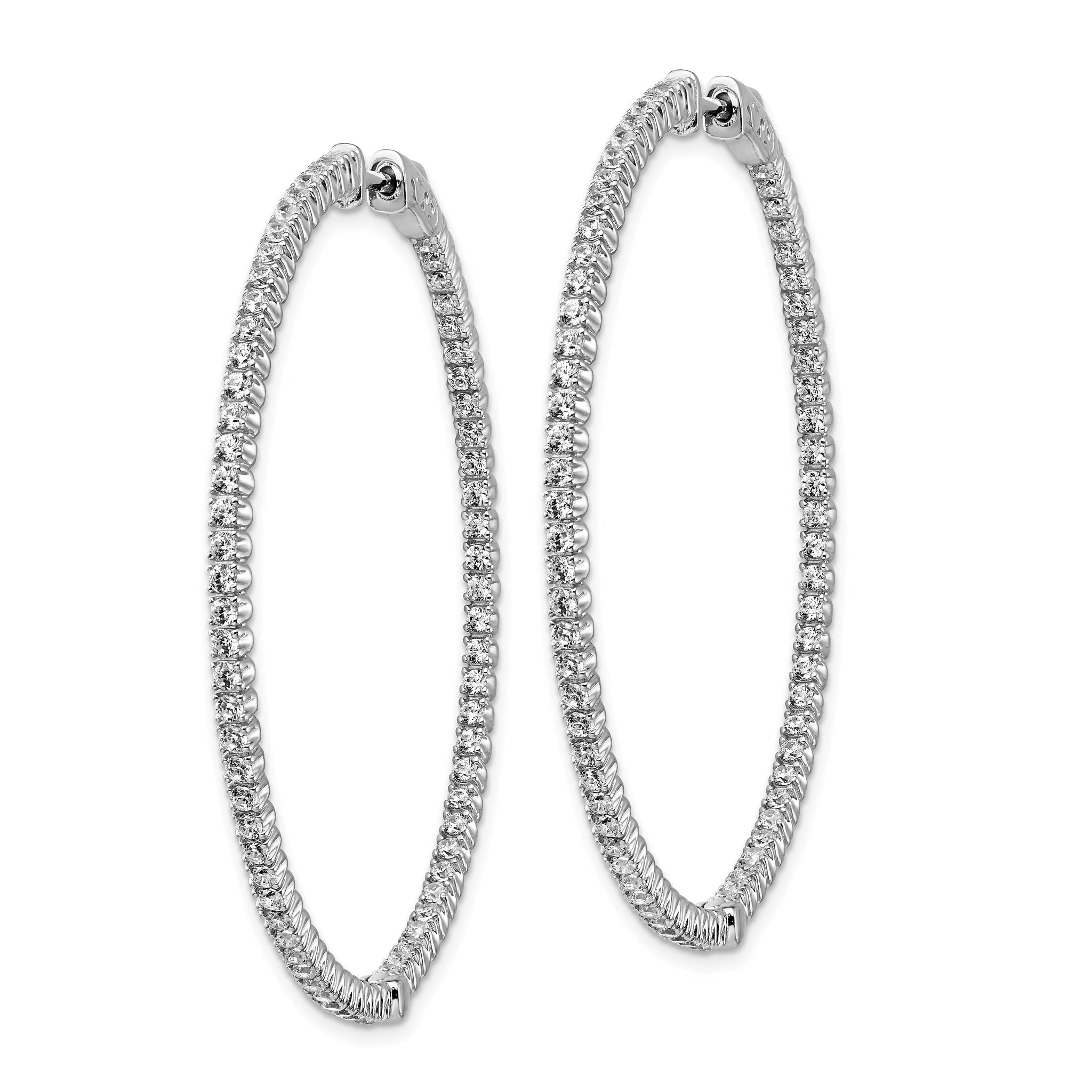 Sterling Shimmer Sterling Silver Rhodium-plated 140 Stone 1.5mm CZ In and Out Round Hinged Hoop Earrings Secondary image