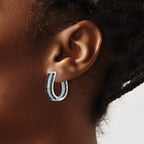 Cheryl M Sterling Silver Rhodium-plated Polished Black and White CZ Oval In and Out Hoop Earrings