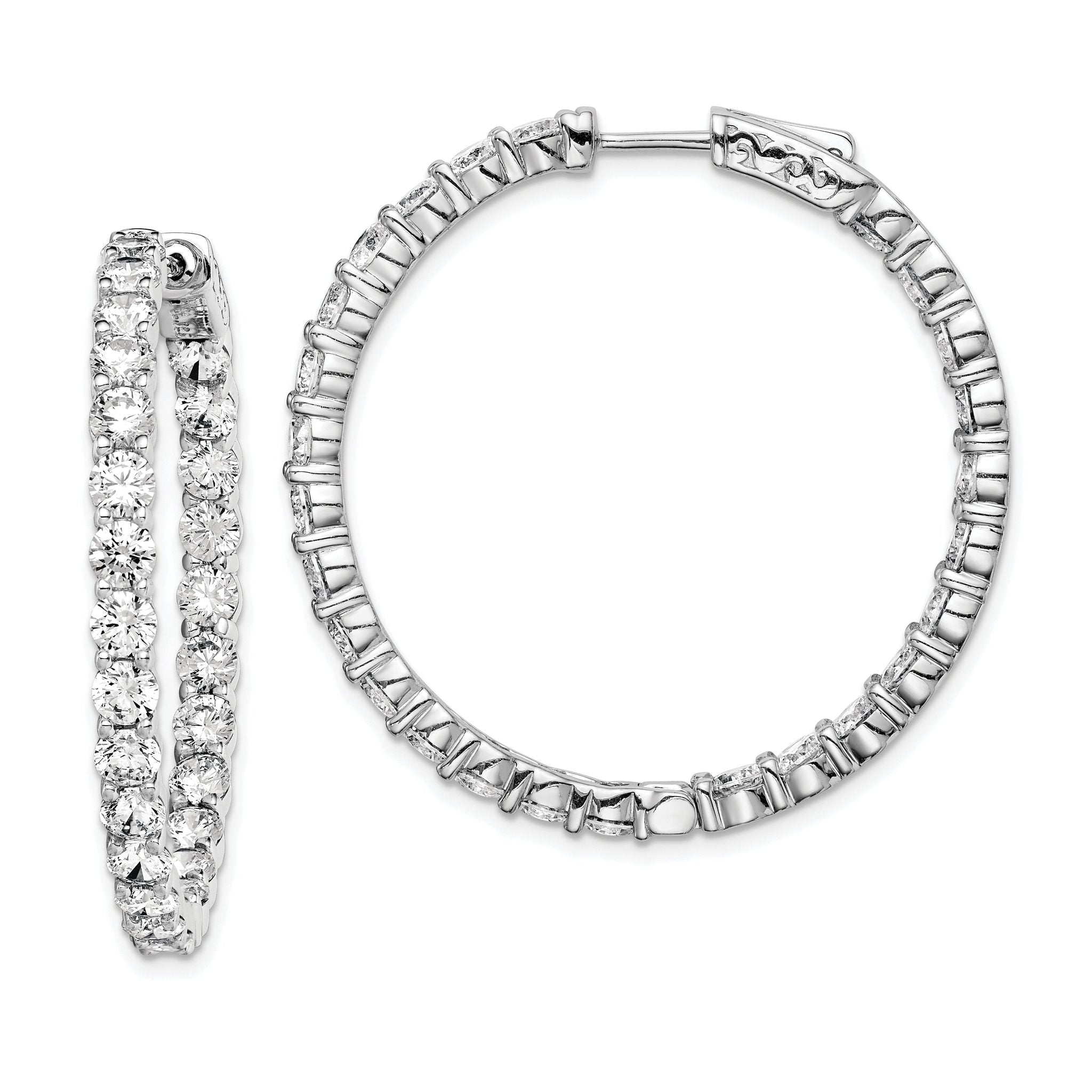 Sterling Shimmer Sterling Silver Rhodium-plated 52 Stone 3.5mm CZ In and Out Round Hinged Hoop Earrings Main image