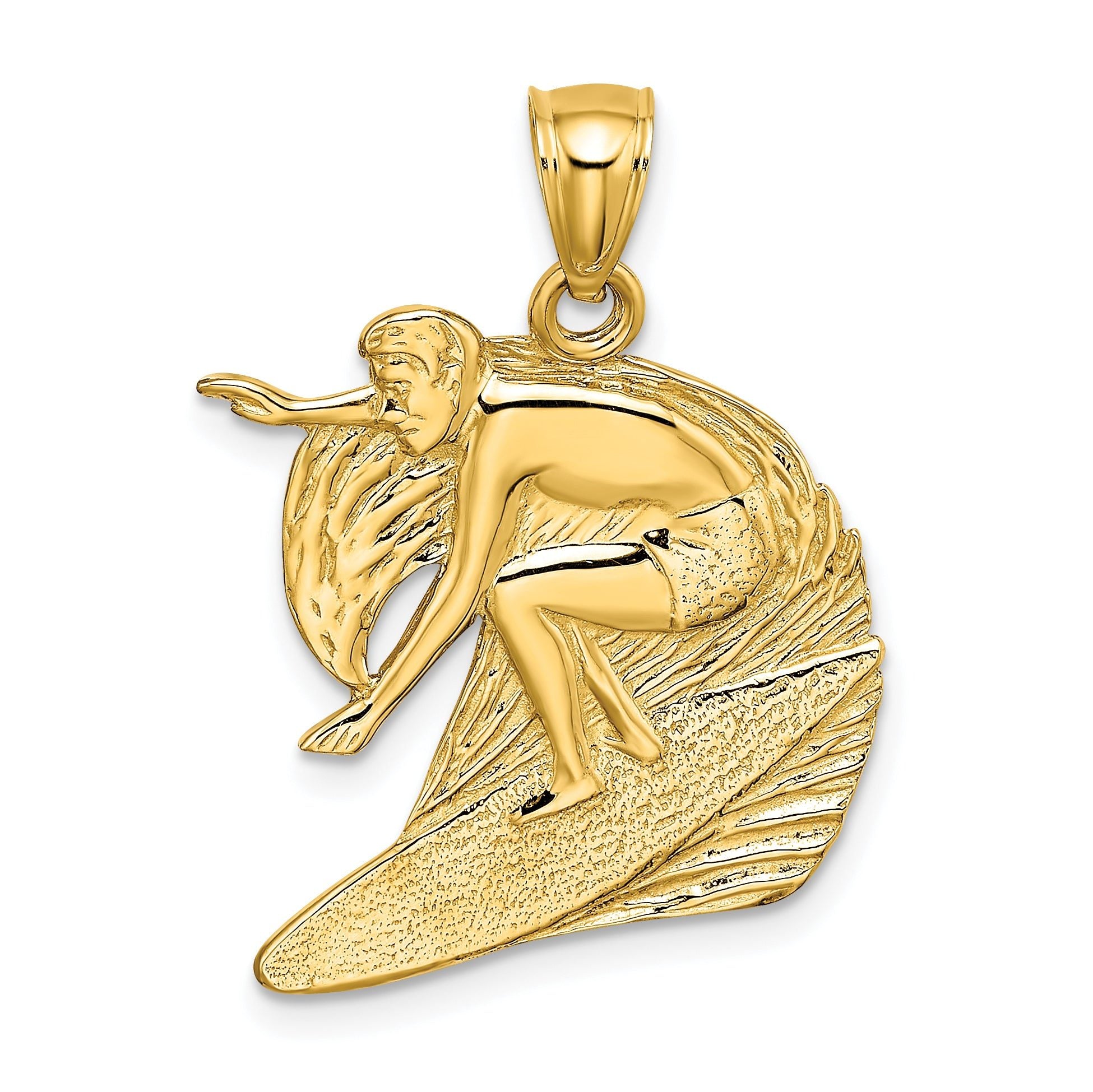 14K Polished and Textured Surfer and Wave Charm Main image