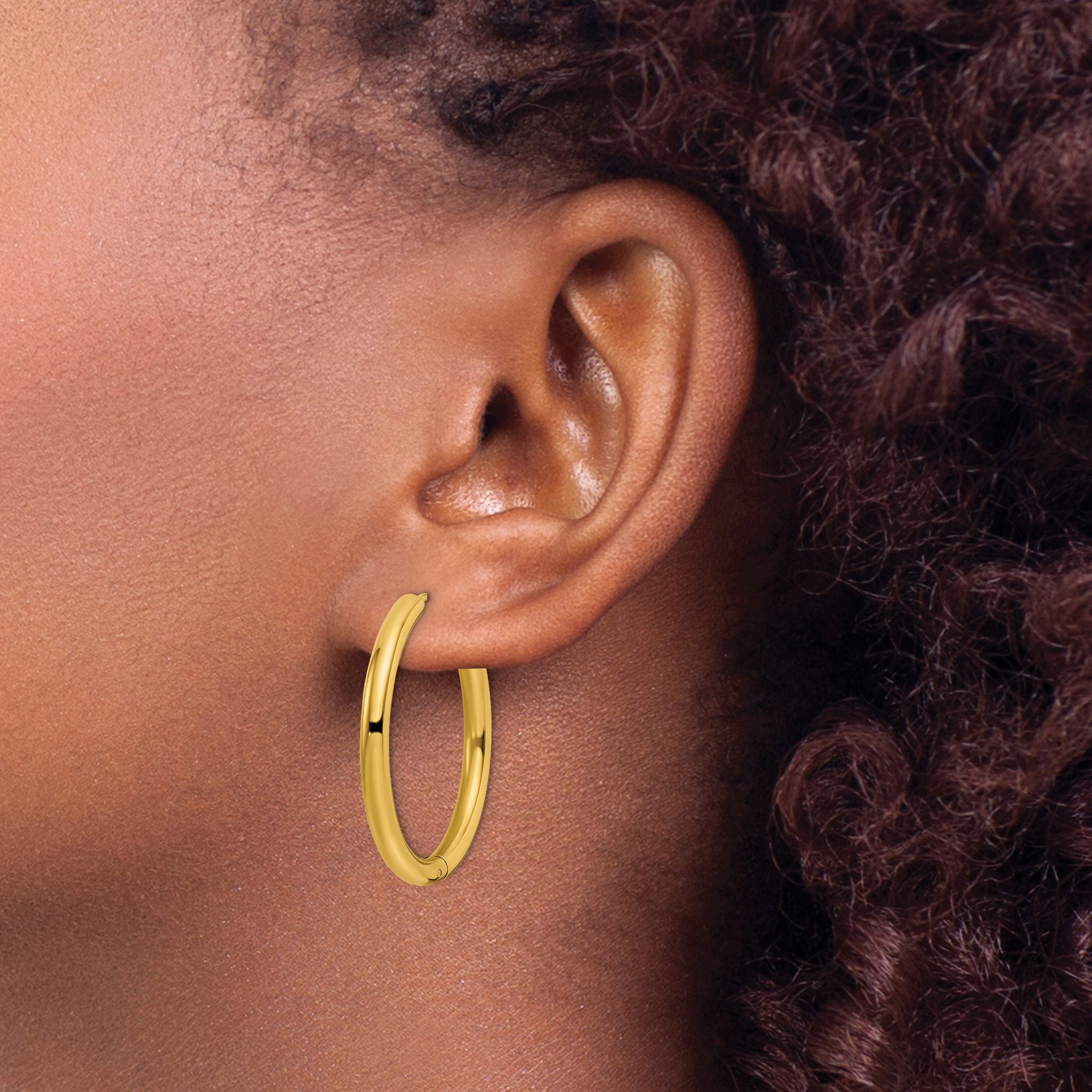 Stainless Steel Gold-Tone Polished Hinged Huggie Hoop Earrings for Women