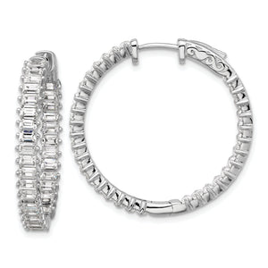 Cubic Zirconia 64-Stone Out Hoop Earrings in Sterling Silver, 32mm Hinged - Sophia Jewelers