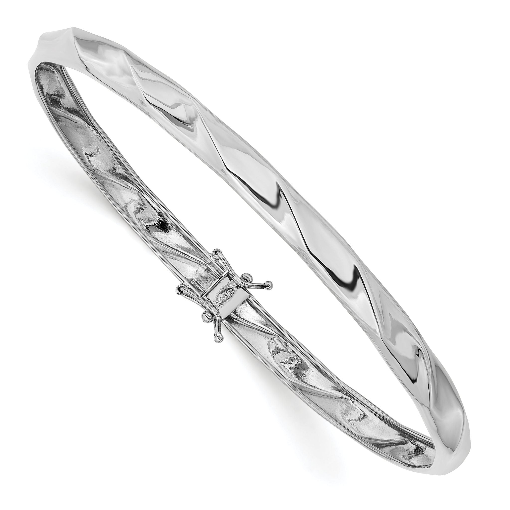 14K White Gold Polished Twisted Bangle with Flexible Design Main image