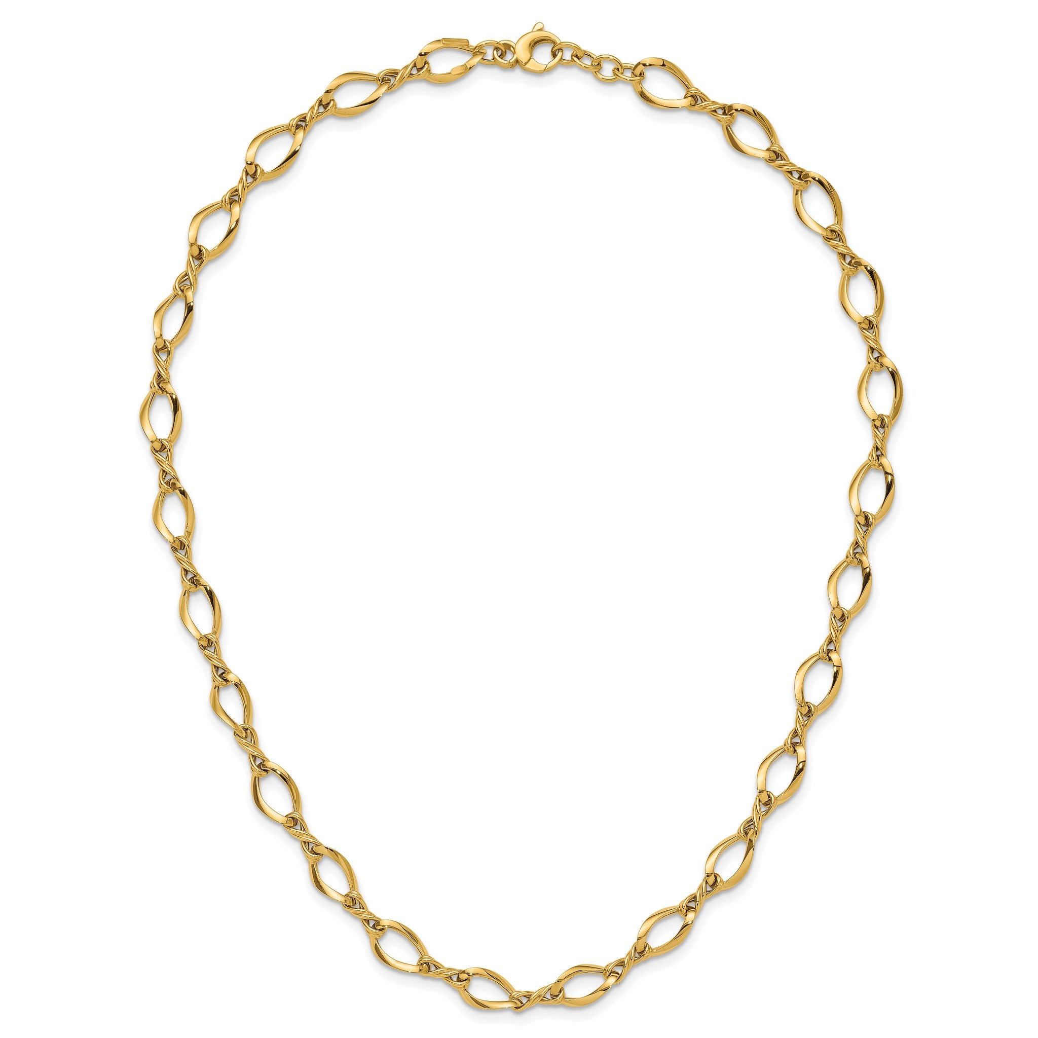 14K Gold Fancy Link Necklace with Polished Twisted Design