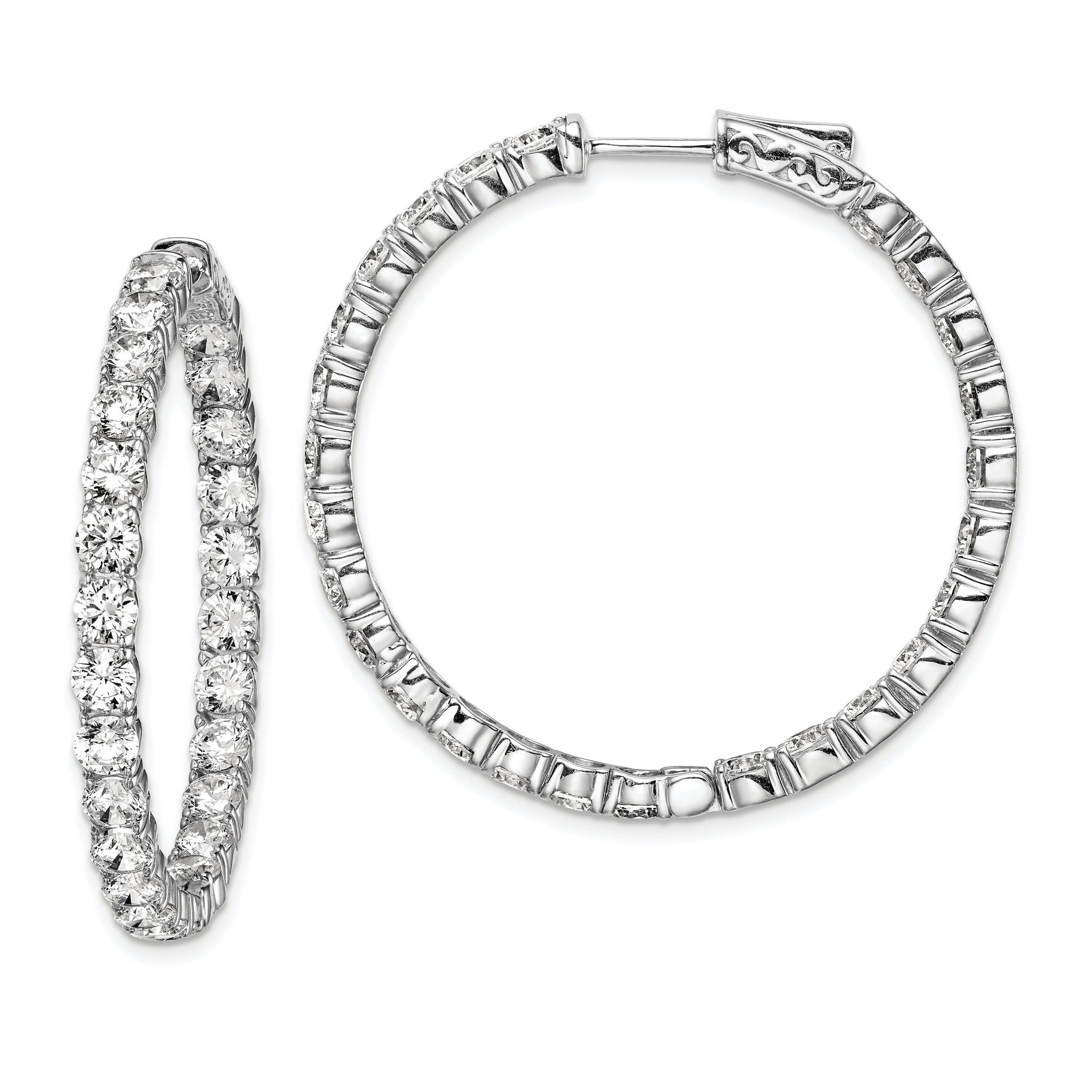 Sterling Shimmer Sterling Silver Rhodium-plated 52 Stone 3.5mm CZ In and Out Round Hinged Hoop Earrings Main image