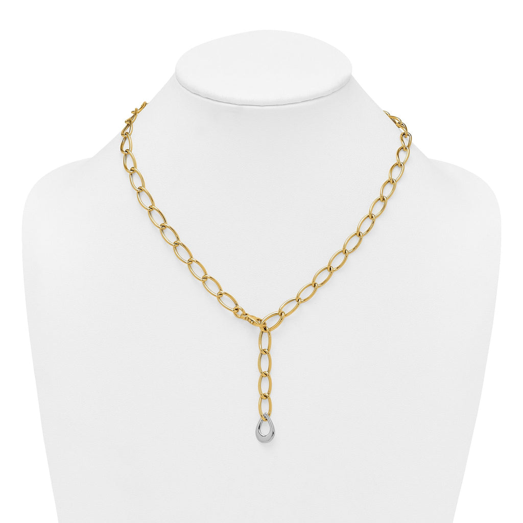 14k Two Tone Polished 6.5mm Fancy Curb Link With Teardrop 18 inch Lariat Necklace