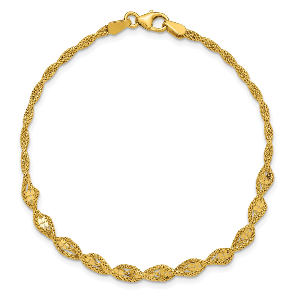 14K Polished and Diamond-cut Twisted Fancy Bracelet