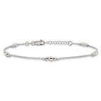 Sterling Silver Beaded 5-Station 9 inch Plus 1 inch Extender - Total 10 inch Anklet