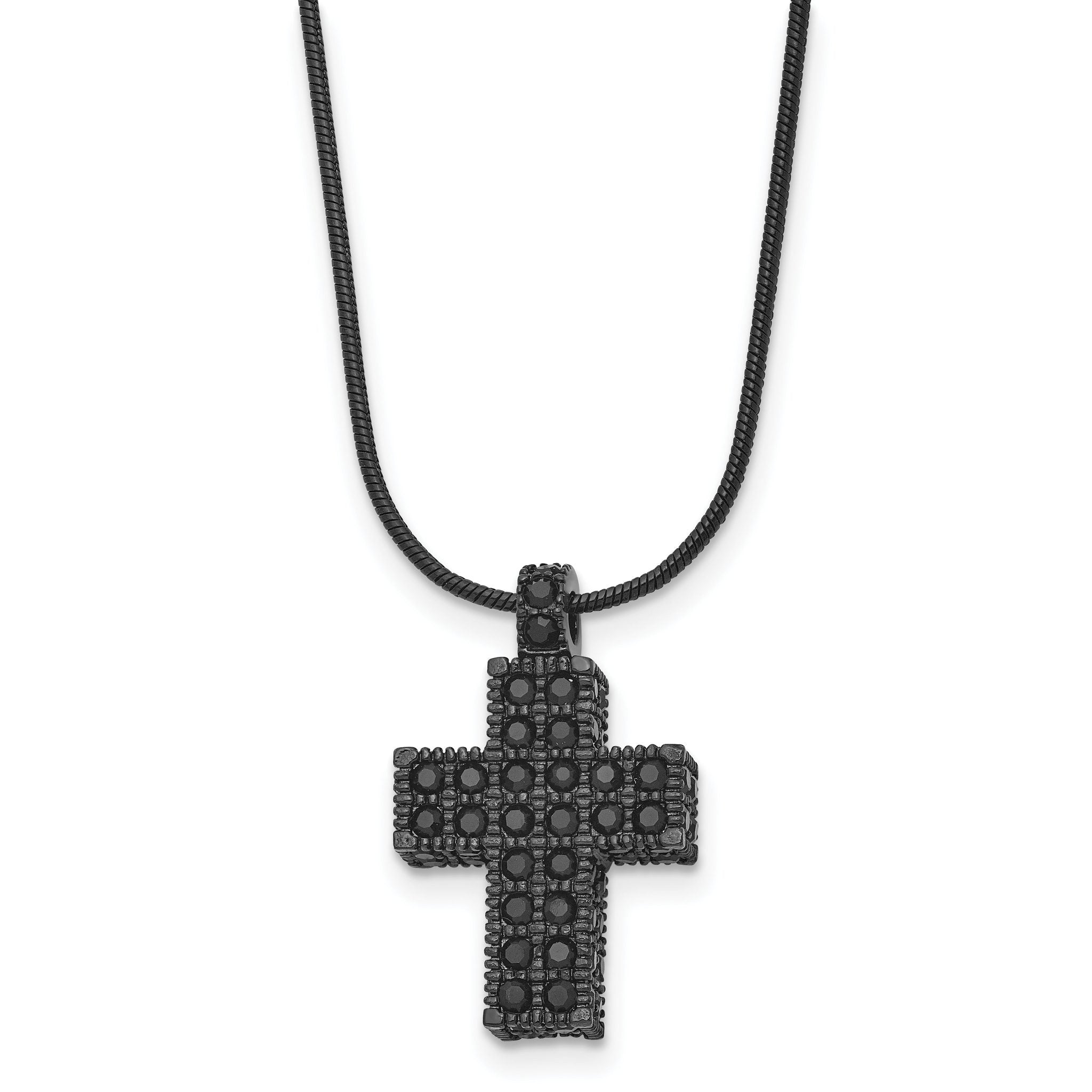 Black Crystal Cross Necklace in Black IP Stainless Steel
