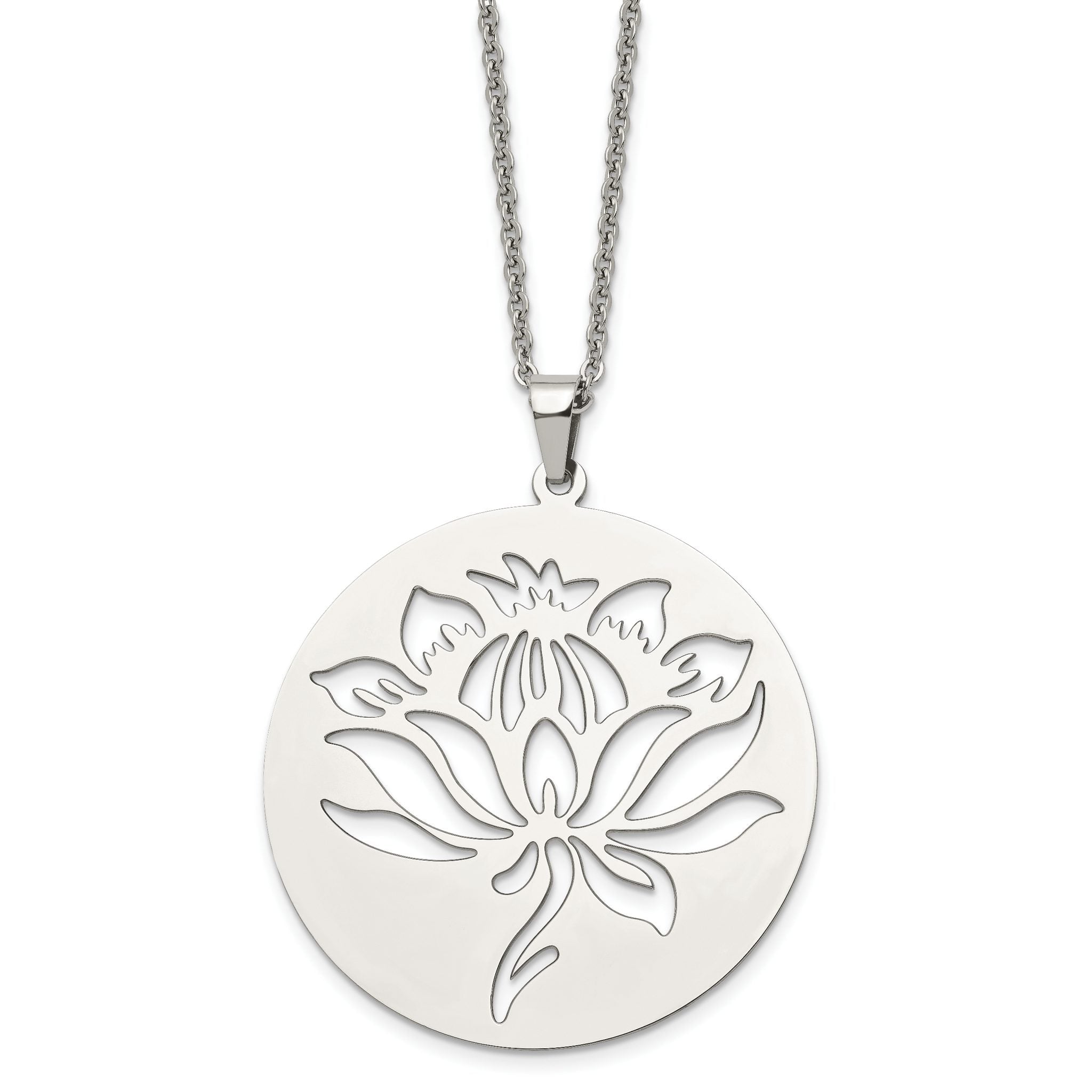 Chisel Stainless Steel Polished Flower Cut-out Circle Pendant on a 22 inch Cable Chain Necklace Main image