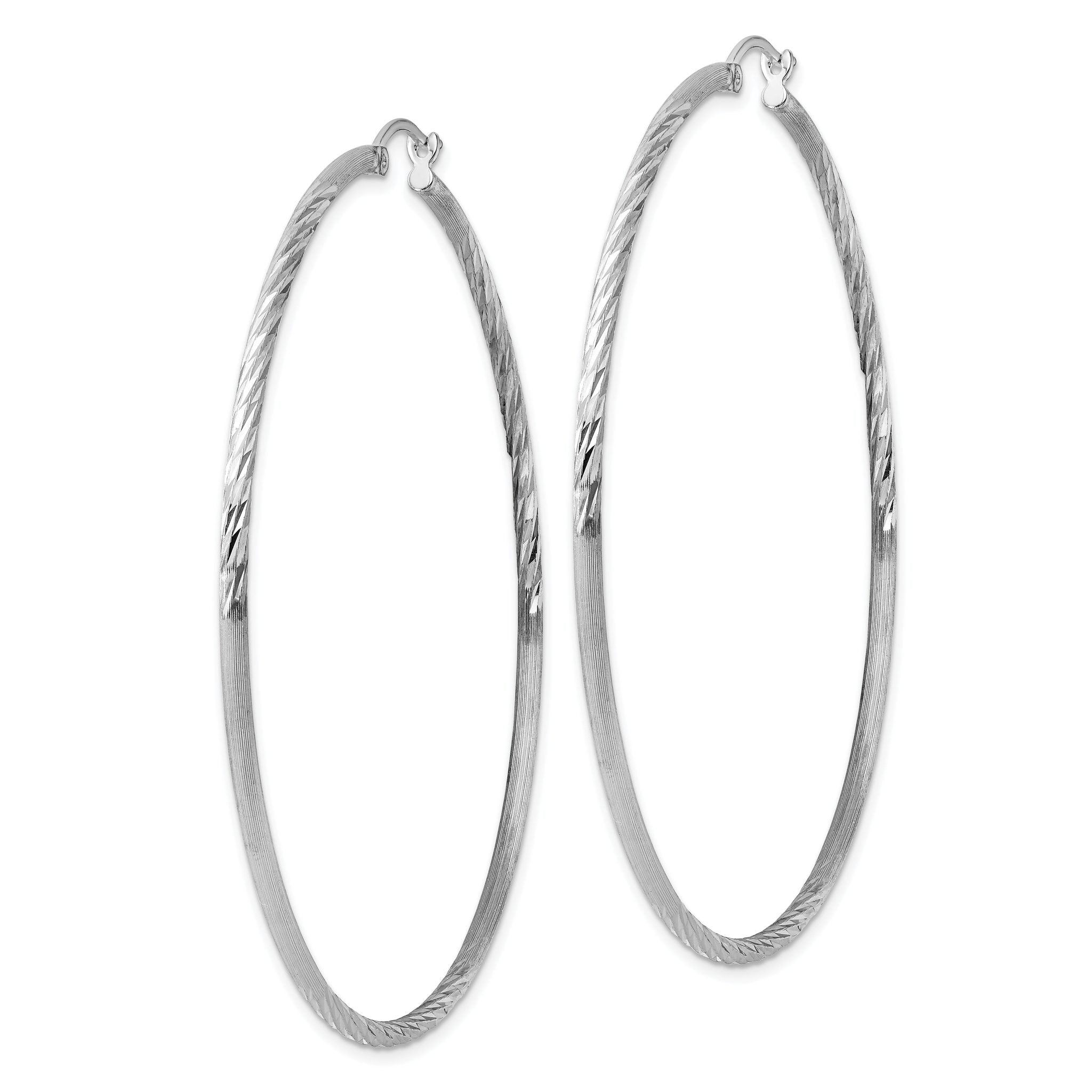 Sterling Silver Rhodium-plated 2mm Polished/Satin Diamond-cut Hoop Earrings Secondary image