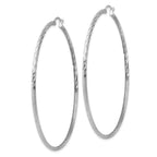 Sterling Silver Rhodium-plated 2mm Polished/Satin Diamond-cut Hoop Earrings