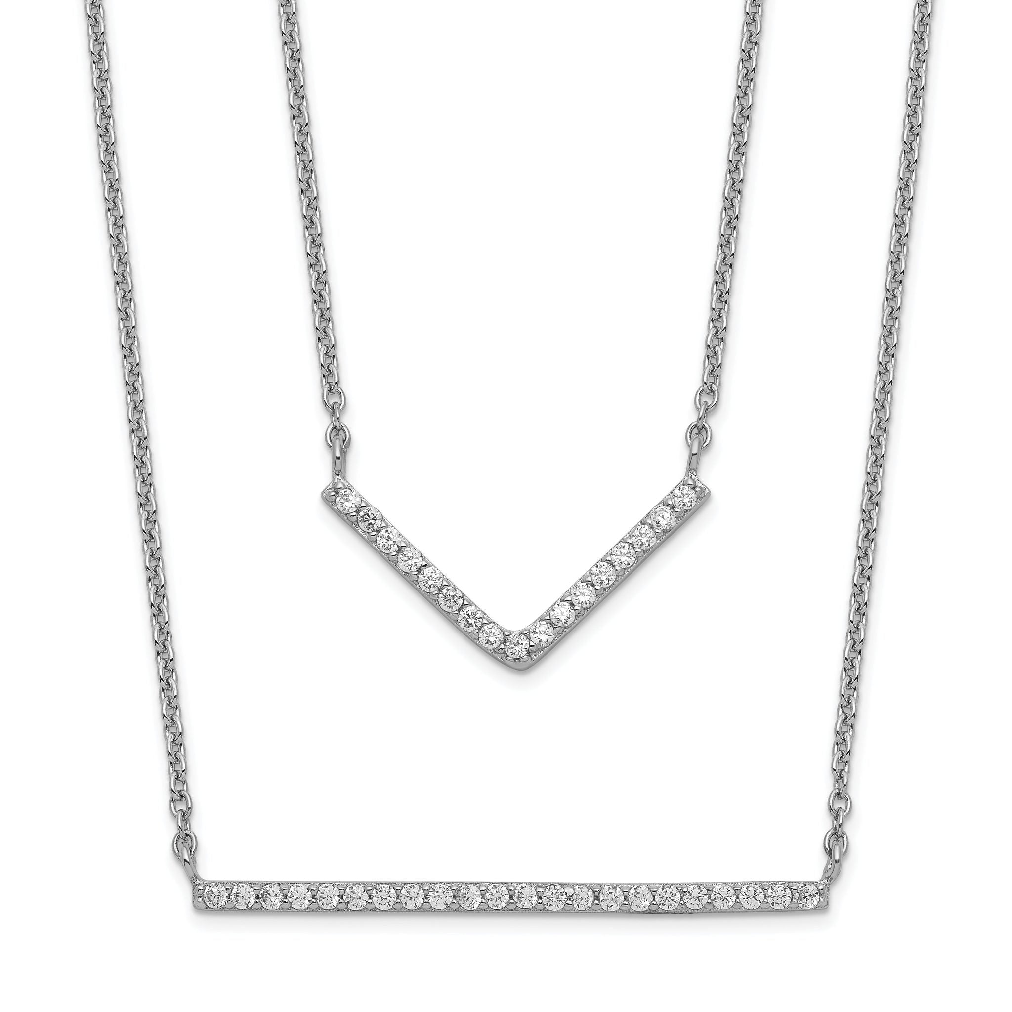 Sterling Silver Rhodium-plated CZ Double Bar Multi-Strand Necklace Main image