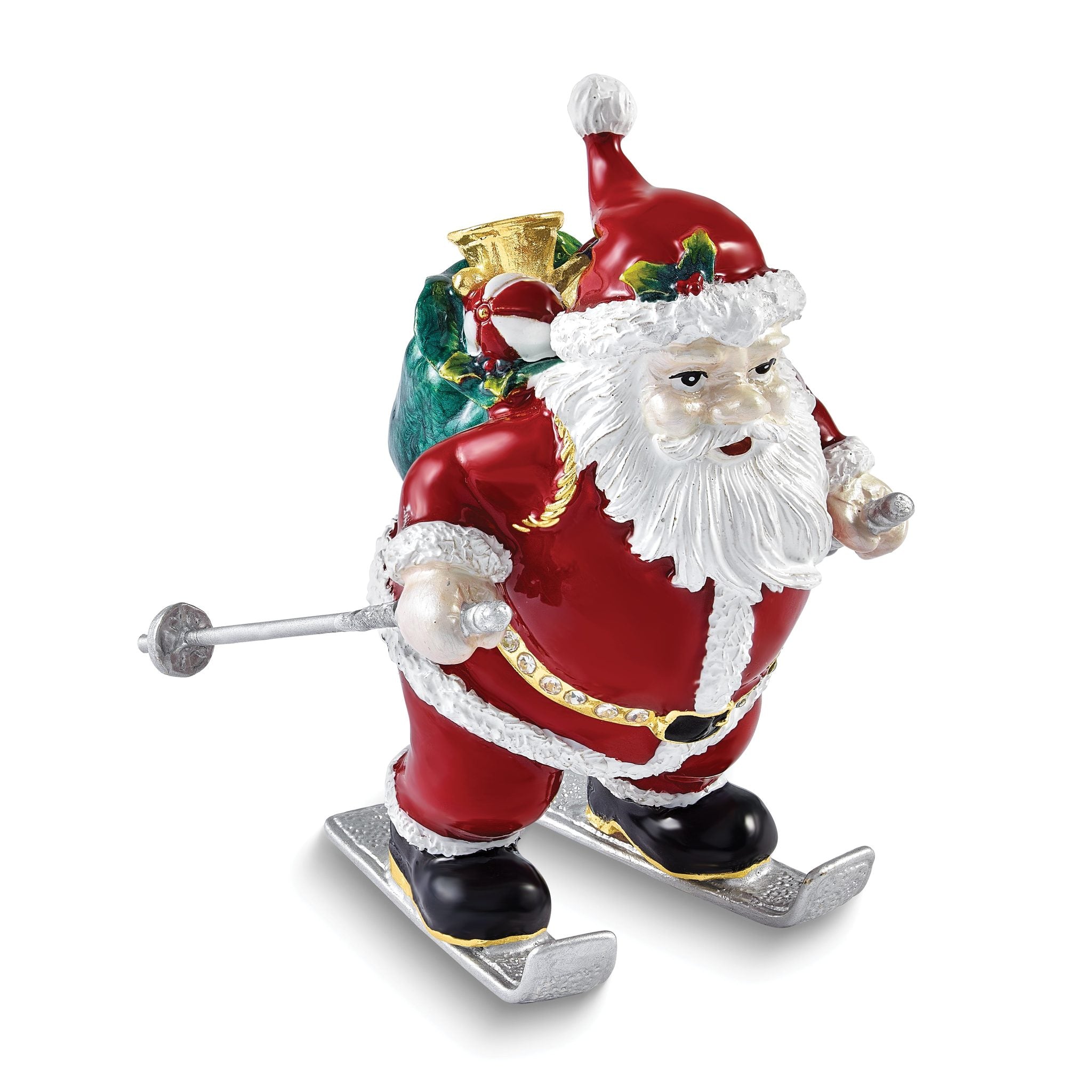 Luxury Giftware by Jere Bejeweled HITTING THE SLOPES Skiing Santa Trinket Box with Matching 18 inch Necklace Main image