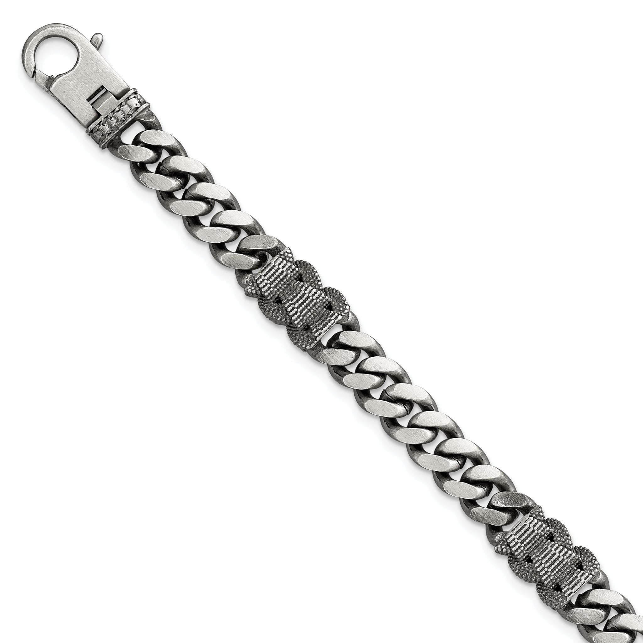 Sterling Silver Black Ruthenium-plated Brushed and Textured Fancy Flat Curb Chain Mens 8.5 inch Bracelet Main image