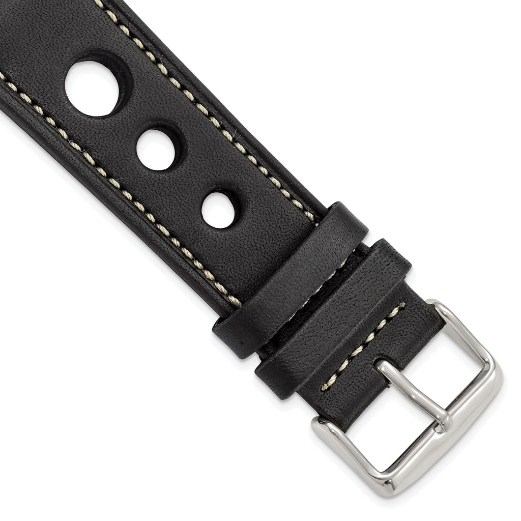 Grand Prix Leather Watch Band in Black, 18mm