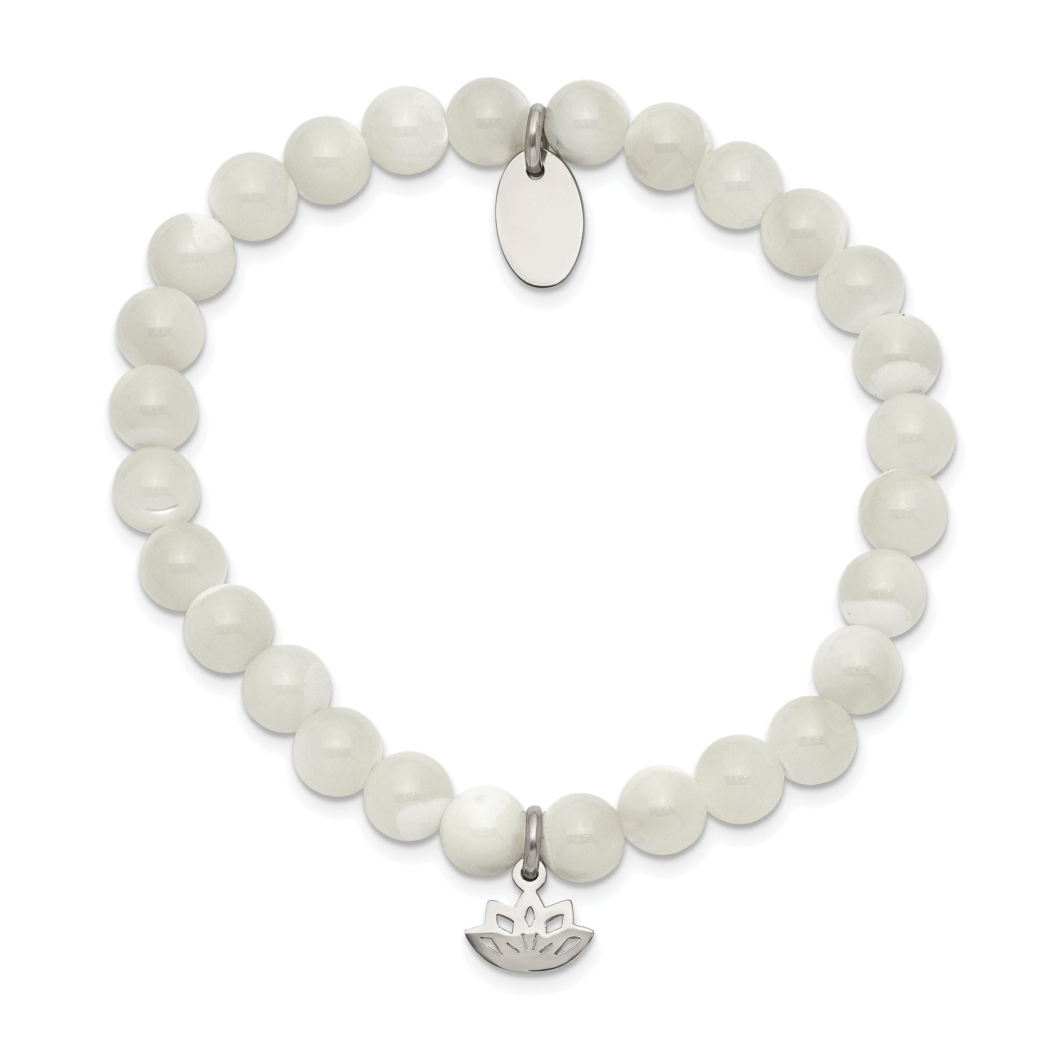 Stainless Steel Polished Lotus 6mm Mother of Pearl Beaded Stretch Bracelet for Women Secondary image